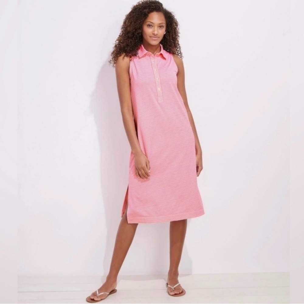 Vineyard Vines Margo Pink & White Sankaty Striped Sleeveless Polo Dress